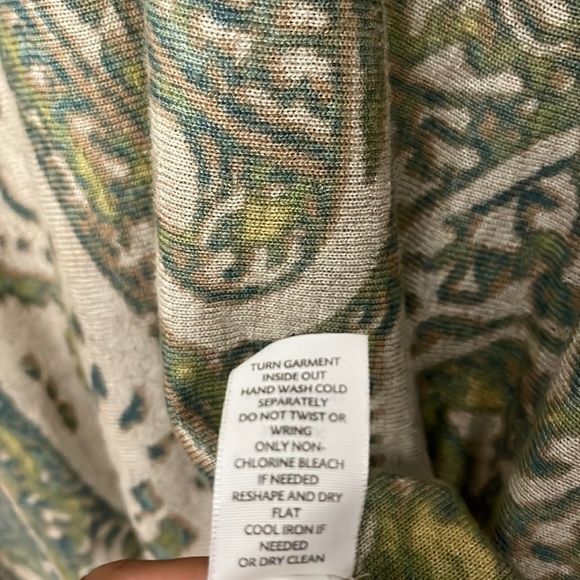 J Jill woman’s 3/4 sleeve tunic style top Paisley tan green Silk Cotton Cashmere - Picture 6 of 12
